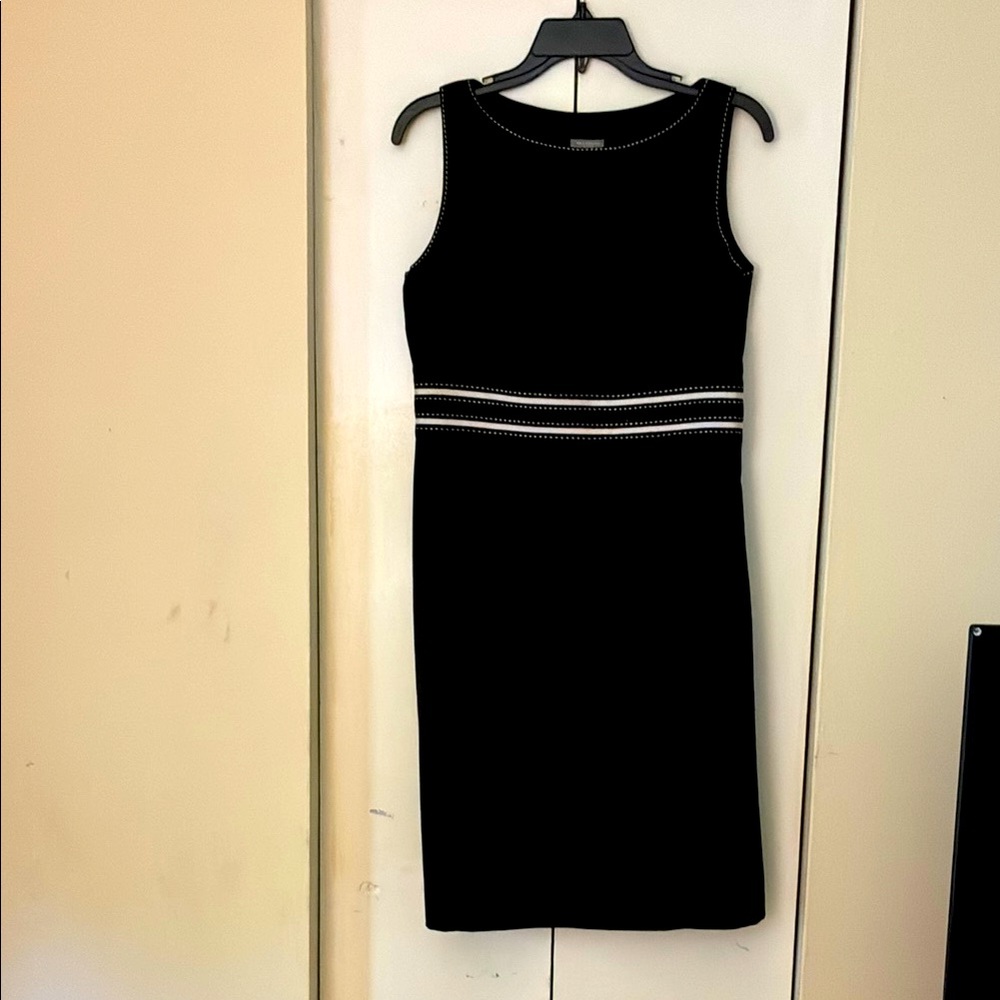 FINAL REDUCTION Ann Taylor Elegant Black Midi Dress with White Detailing